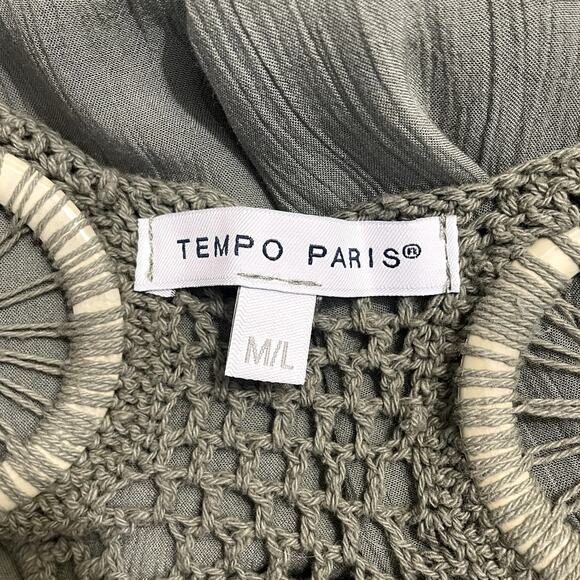 Tempo Paris Lace Crochet Fit & Flare Midi Dress Green Sz M/L Boho Romantic Chic - Picture 12 of 12